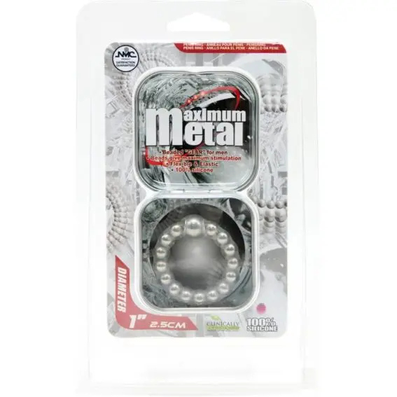 Satisfaction - Maximum Metal Silicone Beaded Cock Ring (silver)