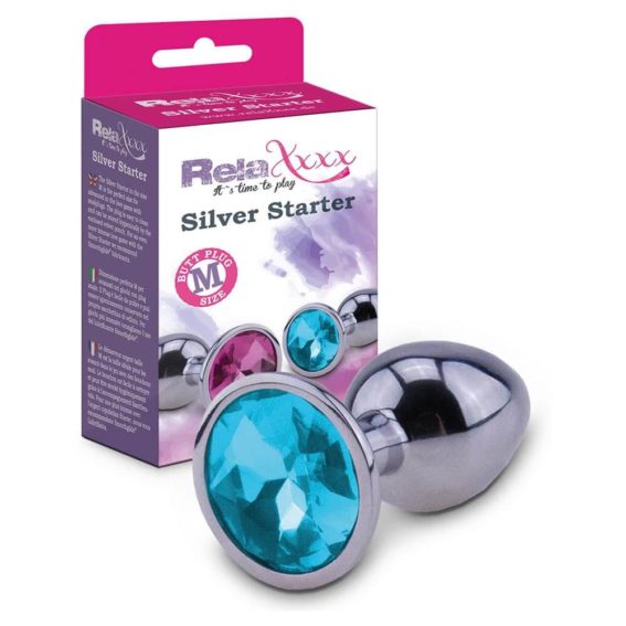 Relaxxxx Silver Chrome Butt Plug With Blue Diamonte (medium)
