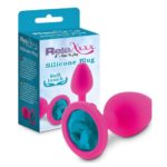 Relaxxxx Silicone Pink Butt Plug With Blue Diamonte (small)