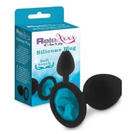 Relaxxxx Silicone Black Butt Plug With Blue Diamonte (small)