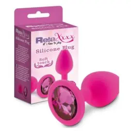 Relaxxxx Silicone Pink Butt Plug With Pink Diamonte (medium)