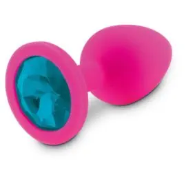 Relaxxxx Silicone Pink Butt Plug With Blue Diamonte (medium)