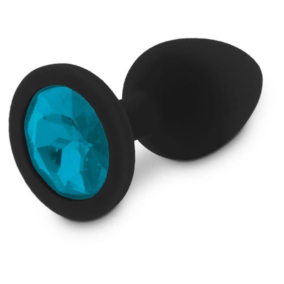 Relaxxxx Silicone Black Butt Plug With Blue Diamonte (medium)