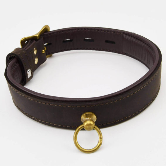Bound - Nubuck Leather Choker And 'o' Ring (gold Metal Detail)