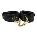 Bound Noir – Nubuck Leather Slim Wrist Cuffs (gold Metal Detail)