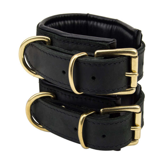 Bound Noir - Nubuck Leather Slim Wrist Cuffs (gold Metal Detail)