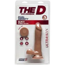 The D By Doc Johnson – Ultraskyn Realistic Slim Dildo & Balls – Caramel 6-inch