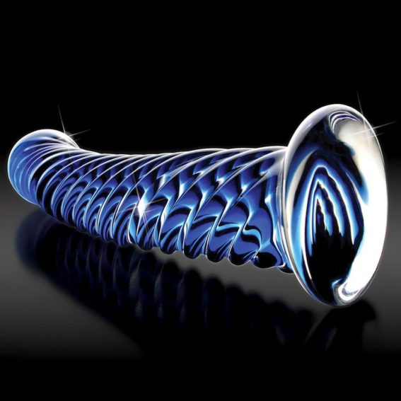 Icicles Glass Massager – No.29 – Blue Ribbed Dildo (7-inch)