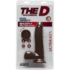 The D By Doc Johnson – Realistic Slim D With Balls Ultraskyn Dildo (7-inch Chocolate)