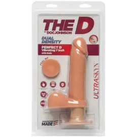 The D By Doc Johnson – Perfect D Vibrating With Balls Ultraskyn Dildo (7-inch Vanilla)
