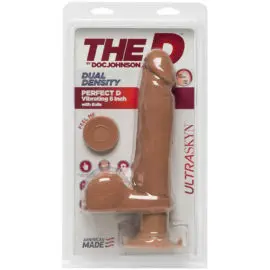 The D By Doc Johnson – Perfect D Vibrating With Balls Ultraskyn Dildo (8-inch Caramel)