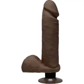 The D By Doc Johnson – Perfect D Vibrating With Balls Ultraskyn Dildo (8-inch Chocolate)