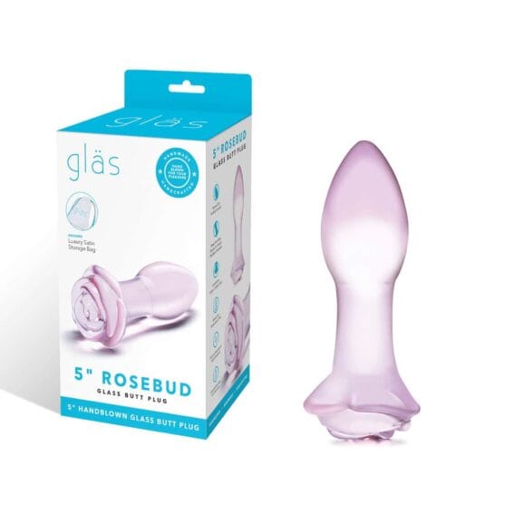 Gläs 5-inch Glass Butt Plug - Pink Rosebud