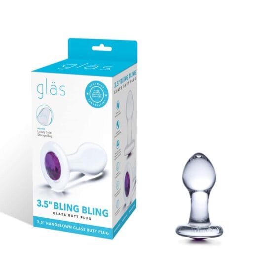 Gläs 3.5-inch Glass Butt Plug - Purple Bling
