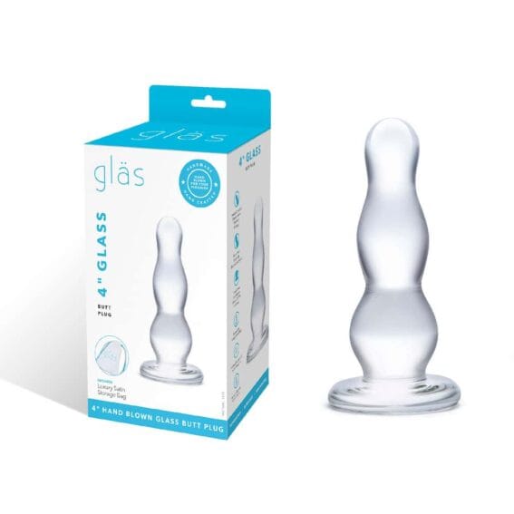 Gläs 4-inch Glass Butt Plug - 3-bead Graduated