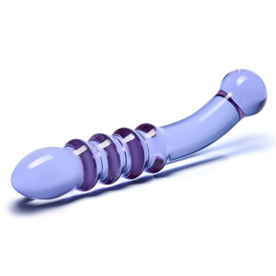 Gläs 9-inch Glass Dildo - Purple Rain Ribbed