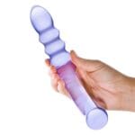 Gläs 9-inch Glass Dildo - Purple Rain Ribbed