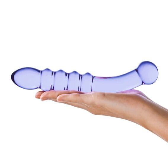 Gläs 9-inch Glass Dildo - Purple Rain Ribbed