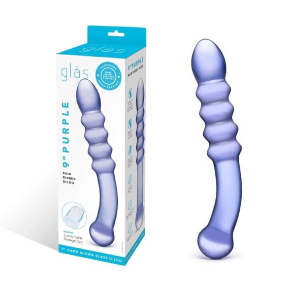 Gläs 9-inch Glass Dildo - Purple Rain Ribbed