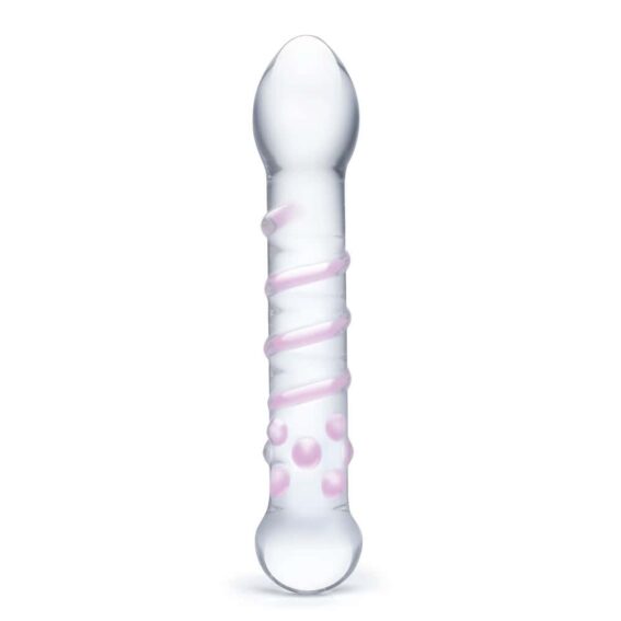 Gläs 7-inch Glass Dildo - Pink Spiral Full Tip