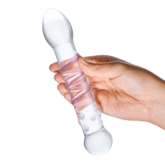 Gläs 7-inch Glass Dildo - Pink Spiral Full Tip