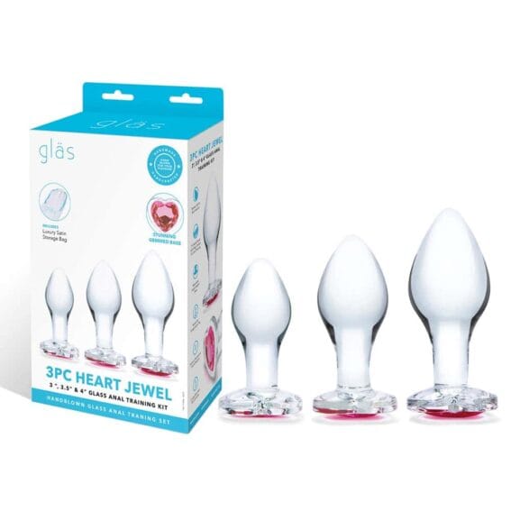 Gläs 3x Glass Butt Plugs - Heart Jewel Anal Training Set