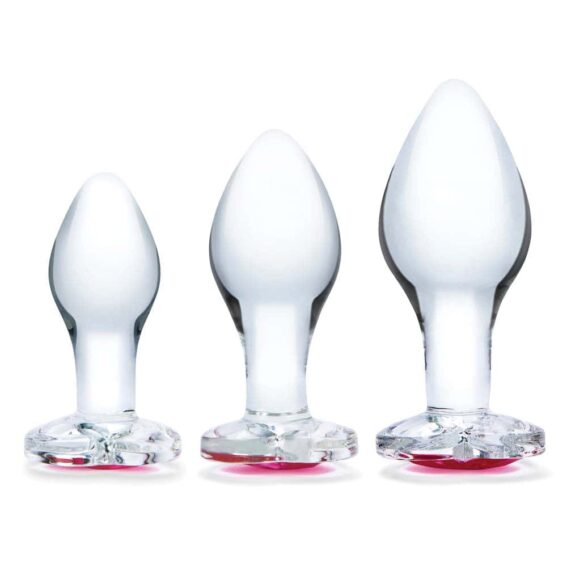 Gläs 3x Glass Butt Plugs - Heart Jewel Anal Training Set