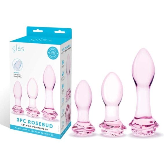 Gläs 3x Glass Butt Plugs - Rosebud Anal Training Set